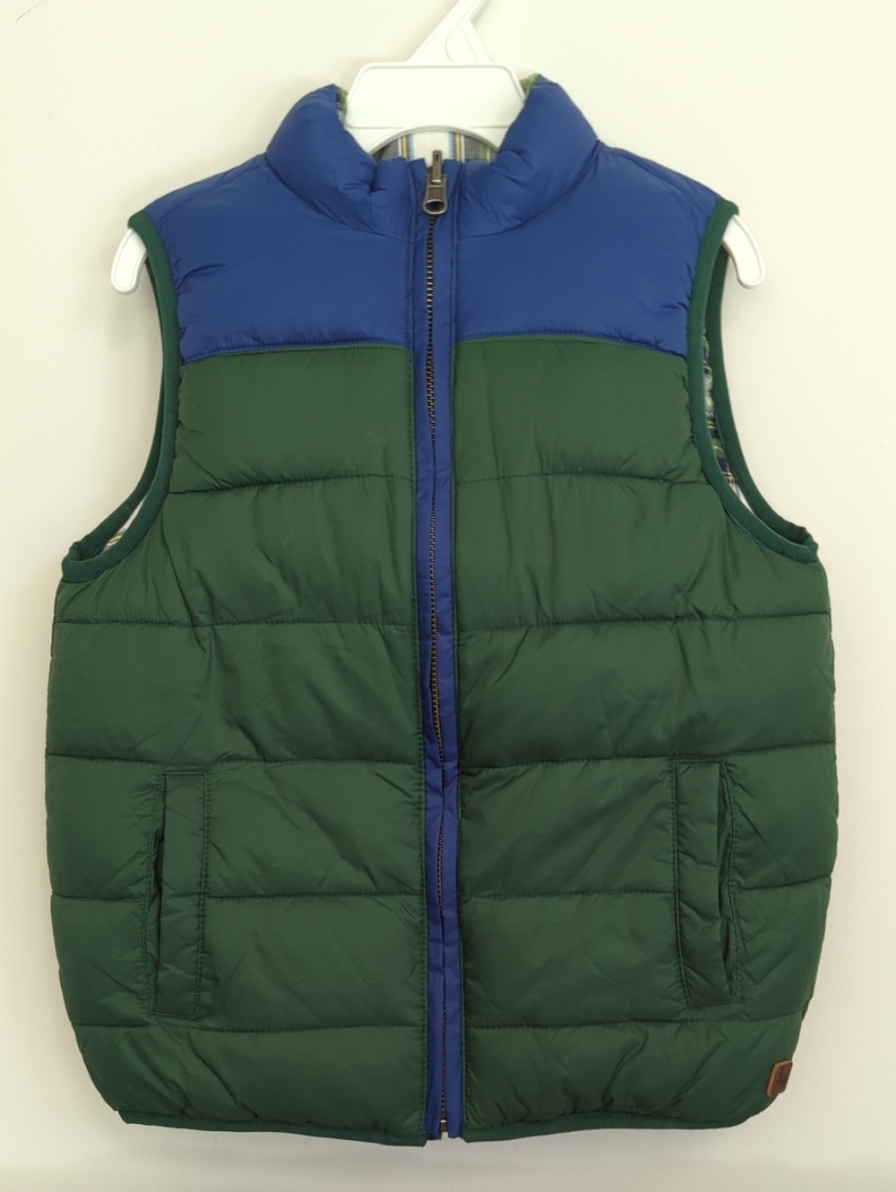 Janie and Jack Green and Blue Quilted Plaid Reversible Puffer Vest Size 5-6